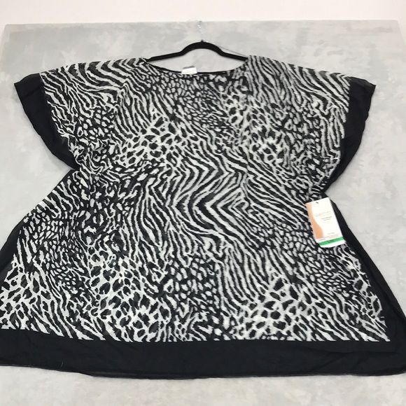 Coco Reef  Ideal Chiffon Caftan Cover Up Black & White L/XL New - Picture 1 of 8